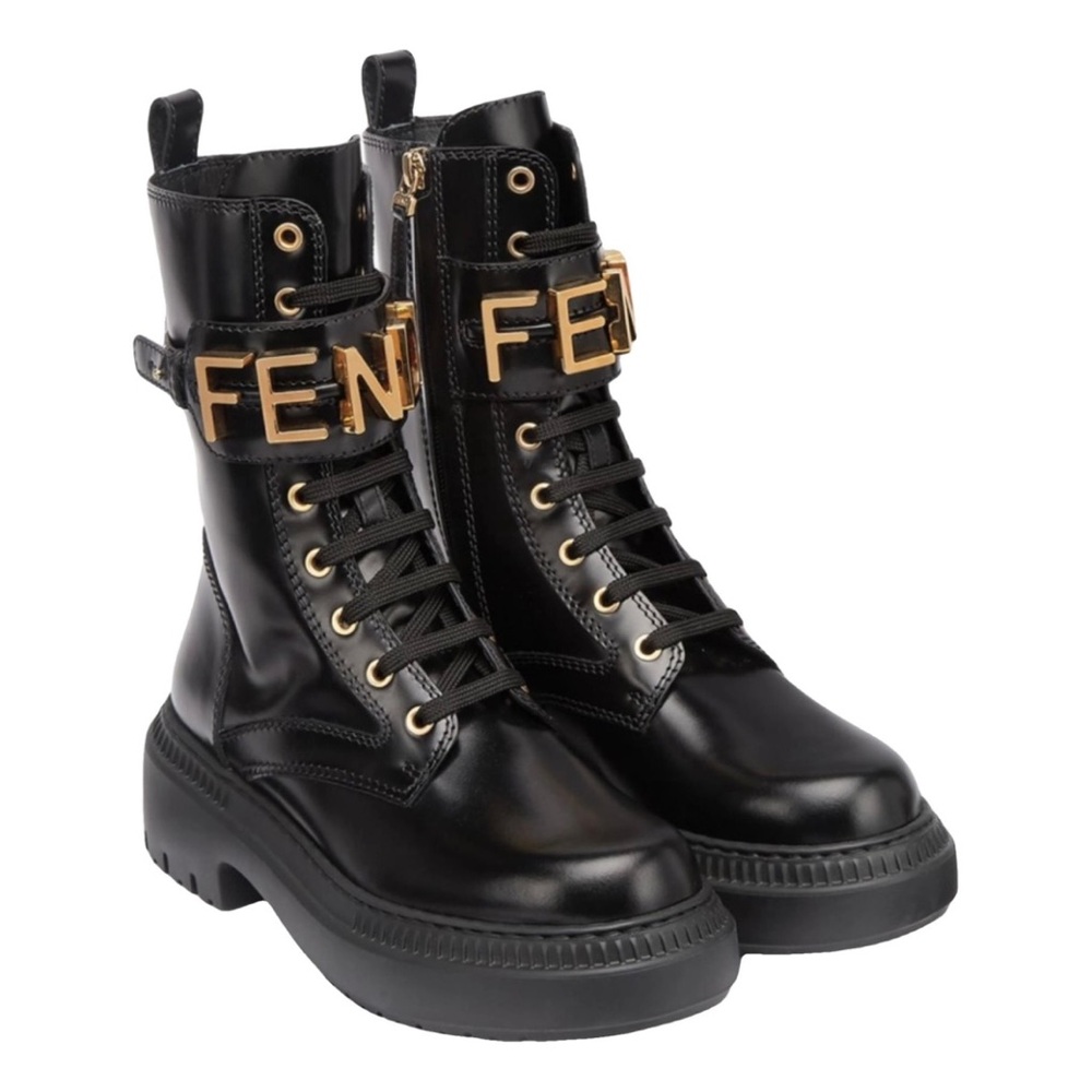 Fendi Fendiagraphy Black and Gold Combat Boots